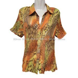 Accordion Blouse𝅺, Short Sleeve Top, Relaxed Fit Blouse Top - Size L- NEW